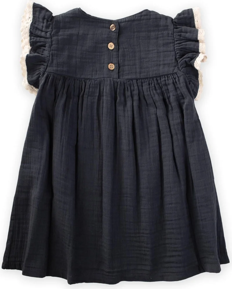 Cigit Floral Embroidered Lace Muslin Dress Anthracite