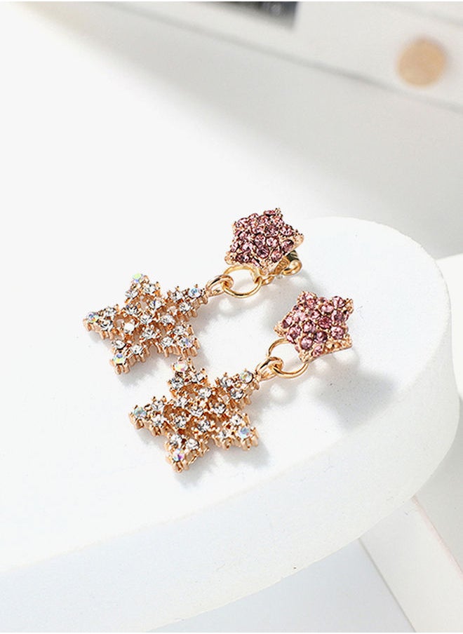NIBEMINENT Alloy Star Dangle Earrings White/Pink/Gold  - Image 3