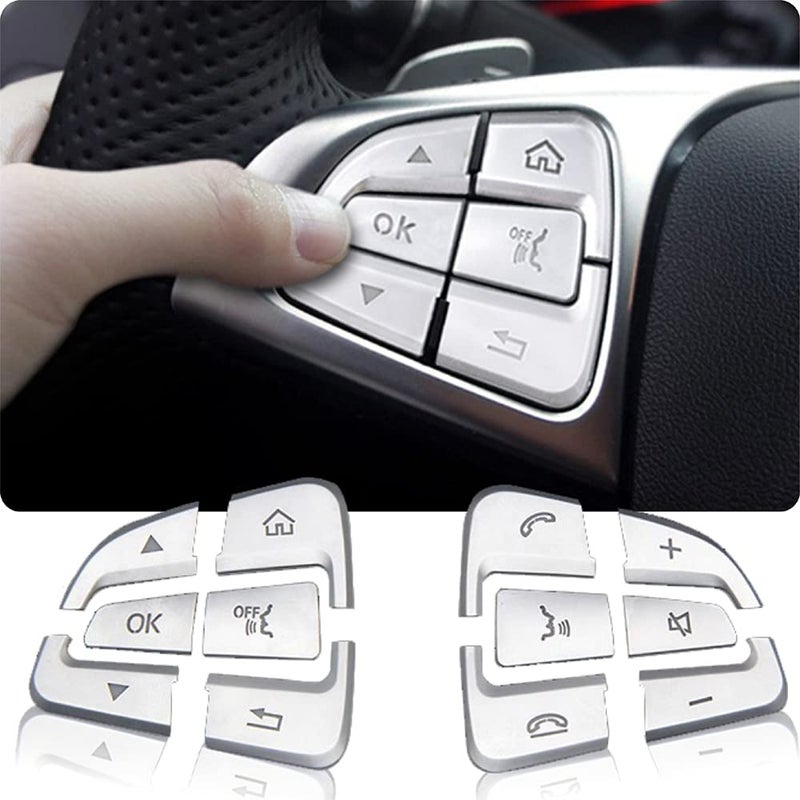 Car Steering Wheel Button Trim lnner Decoration Compatible with Mercedes Benz C V GLC Class W205 X205 Silver Model A