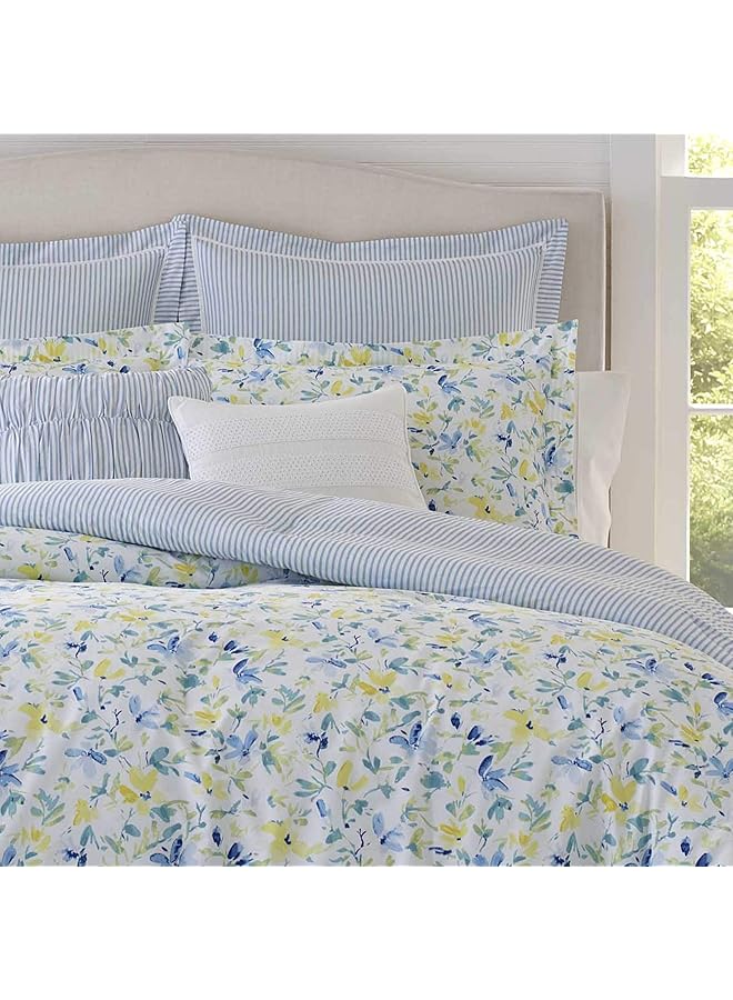 LAURA ASHLEY Comforter Soft Reversible Bedding Set Includes Matching Bonus Euro Shams And Throw Pillows Queen Nora Blue Yellow Green White - Image 2
