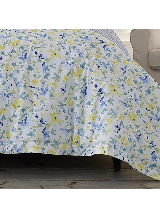LAURA ASHLEY Comforter Soft Reversible Bedding Set Includes Matching Bonus Euro Shams And Throw Pillows Queen Nora Blue Yellow Green White - Image 3