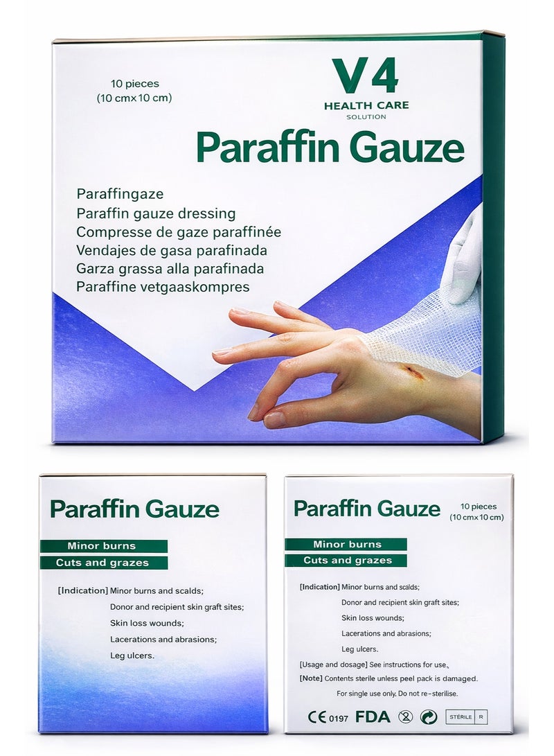 Paraffin Gauze Dressing 10x10cm – Sterile Wound Care Pads, 10 Pieces