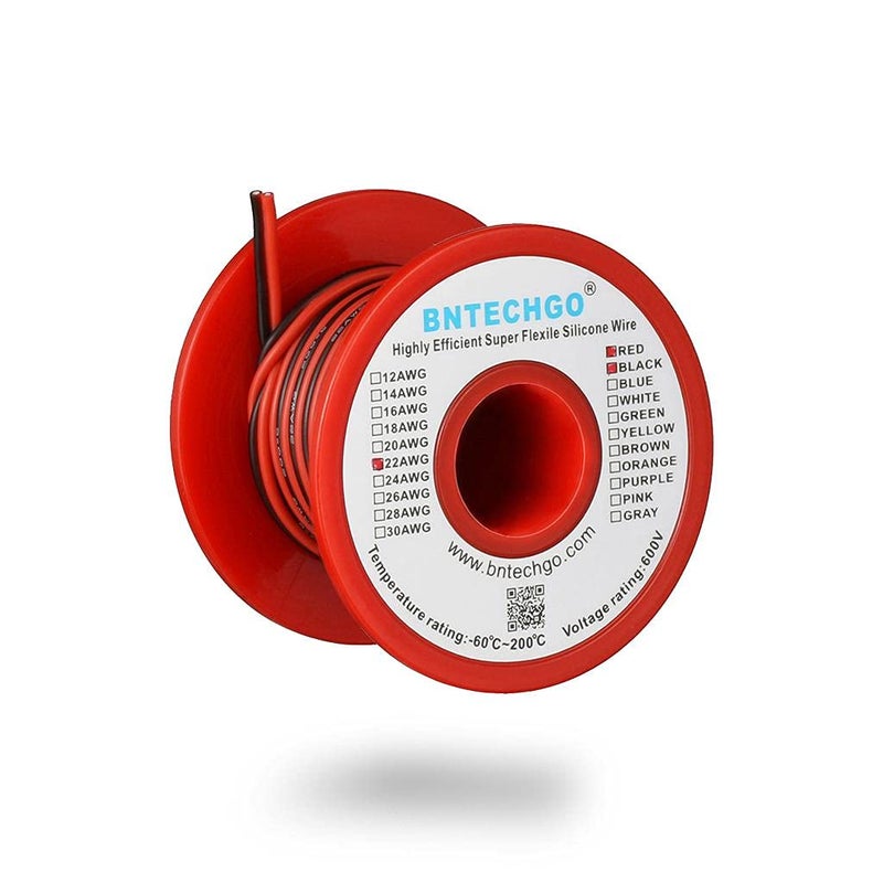 BNTECHGO 22 Gauge Flexible 2 Conductor Parallel Silicone Wire Spool Red Black High Resistant 200 deg C 600V for Single Color LED Strip Extension Cable CordModel25ft Stranded Tinned Copper Wire
