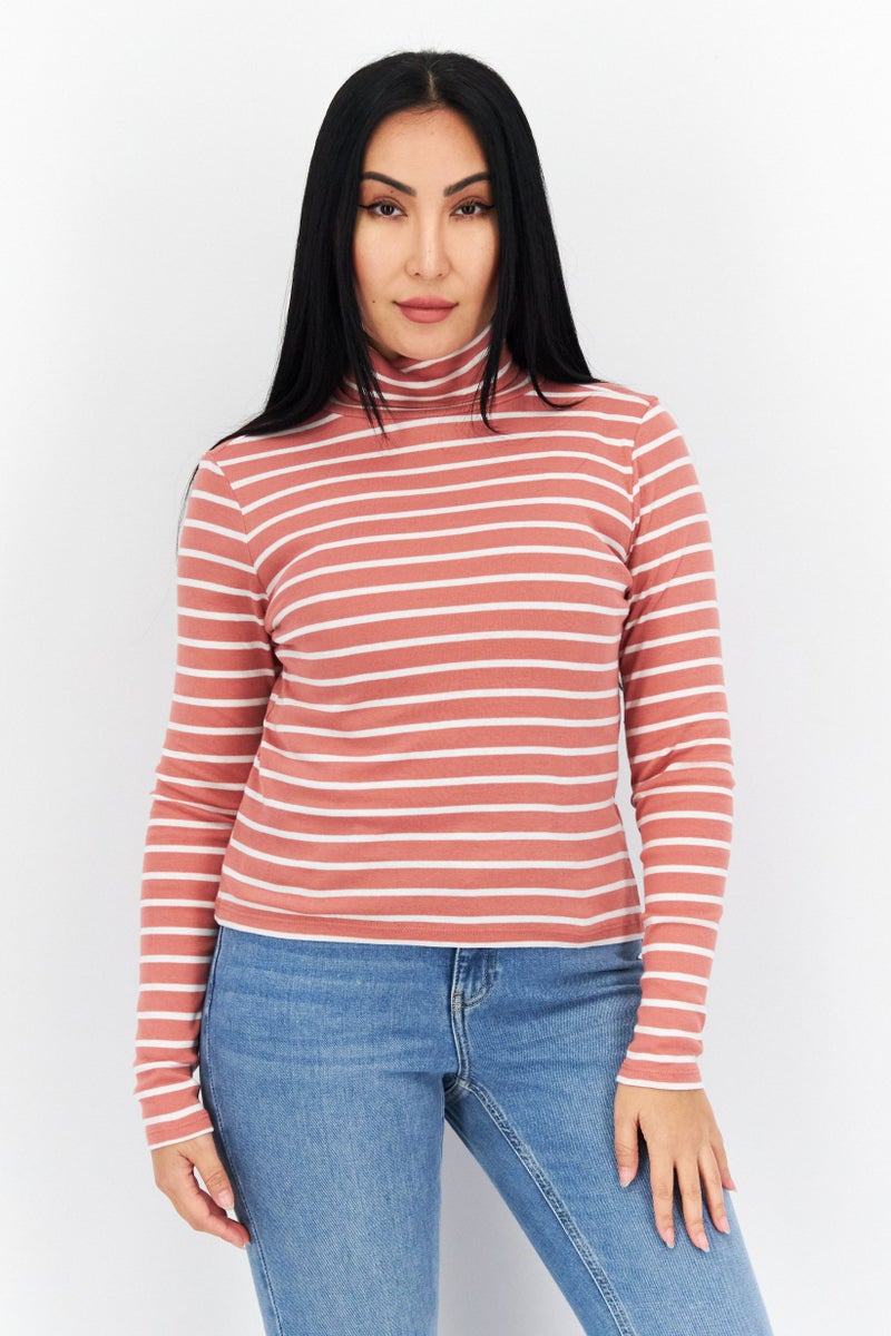 s.Oliver Women High Neck Long Sleeves Stripe Sweatshirts, Brown - Image 1