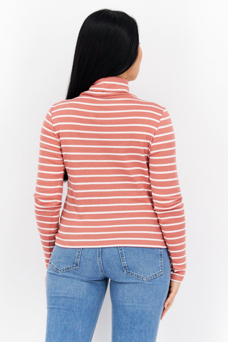 s.Oliver Women High Neck Long Sleeves Stripe Sweatshirts, Brown - Image 2