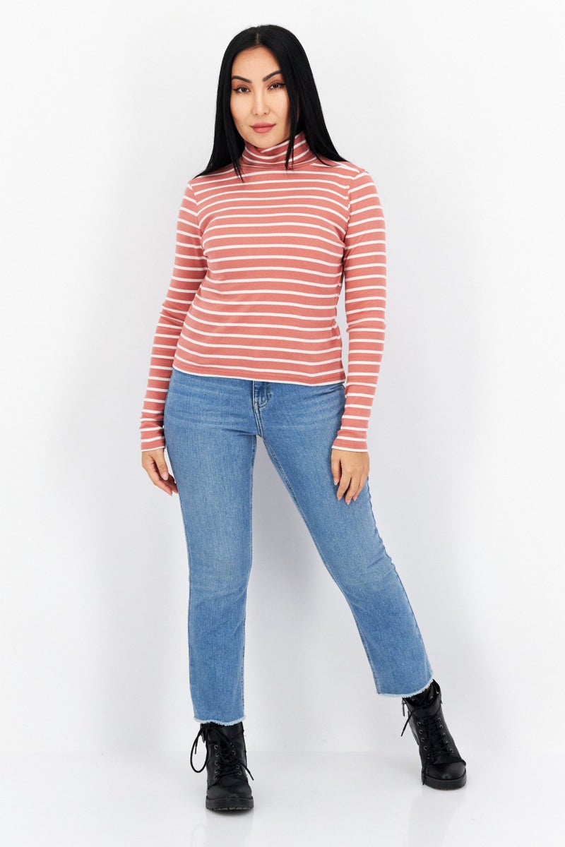 s.Oliver Women High Neck Long Sleeves Stripe Sweatshirts, Brown - Image 4