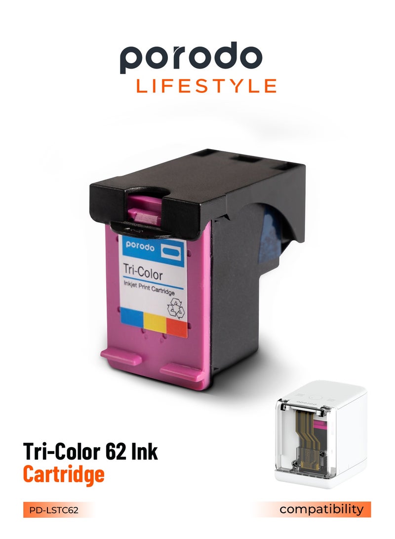 porodo Ink Cartridge PD-LSTC62 / Tri-Color Ink / High Yield Up to 165 Lines / Lightweight 10g / Portable Printer Compatible / True-to-Life Vibrant Colors - Image 1