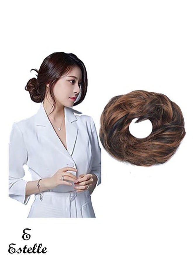 Estelle Messy Hair Bun Scrunchie with Elastic Rubber Band Ponytail Hair Extensions Updo Chignon Donut Ponytail Hairpiece Synthetic Tousled Hair for Women (Color #27H4)  - Image 1