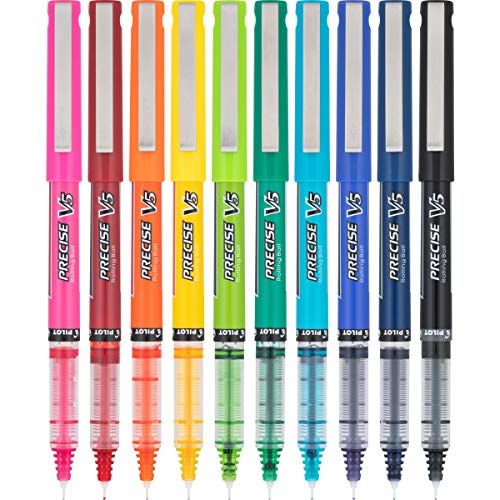 Pilot Precise V5 Capped Liquid Ink Rollerball Pens, Extra Fine Point Ink Pens 0.5 mm, Colored, Assorted Colors, Pack of 10 - Ideal for School, Journaling, & Office Writing - Image 1