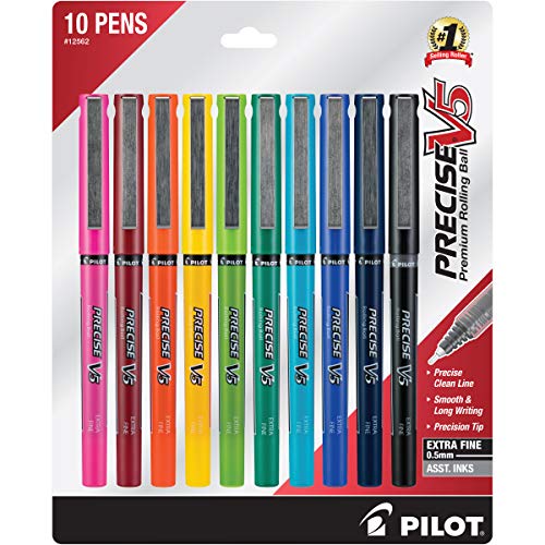 Pilot Precise V5 Capped Liquid Ink Rollerball Pens, Extra Fine Point Ink Pens 0.5 mm, Colored, Assorted Colors, Pack of 10 - Ideal for School, Journaling, & Office Writing - Image 4