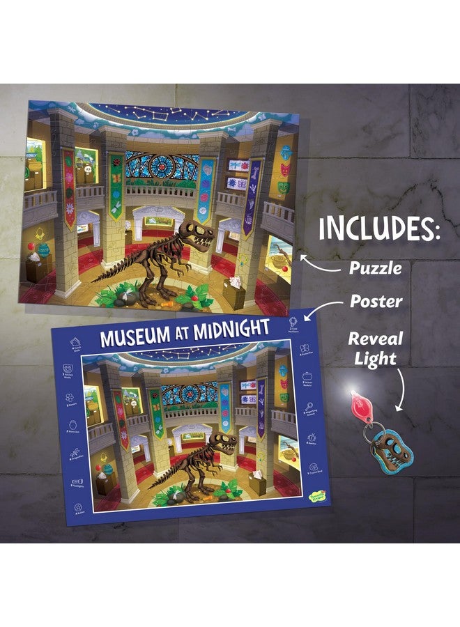 Peaceable Kingdom Museum at Midnight - 100-Pc. Seek & Find Glow Puzzle for Kids Ages 6 & Up - Included Blacklight Reveals Hidden Items - Great for Home or Classrooms - Image 2