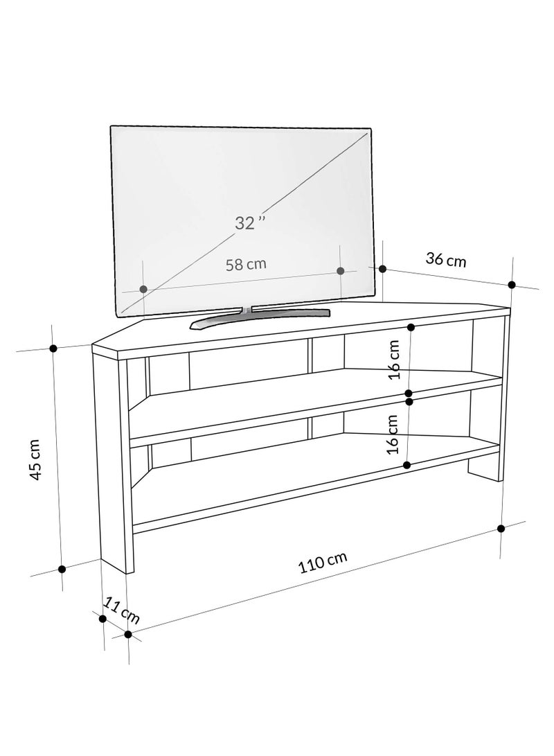 Mourah Home طاولة تلفزيون زاوية حديثة من ثاليس تصلح للتلفزيونات حتى 43 بوصة | طاولة تلفزيون موفرة للمساحة مع تخزين | 110X36X45 سم | بني - Image 2