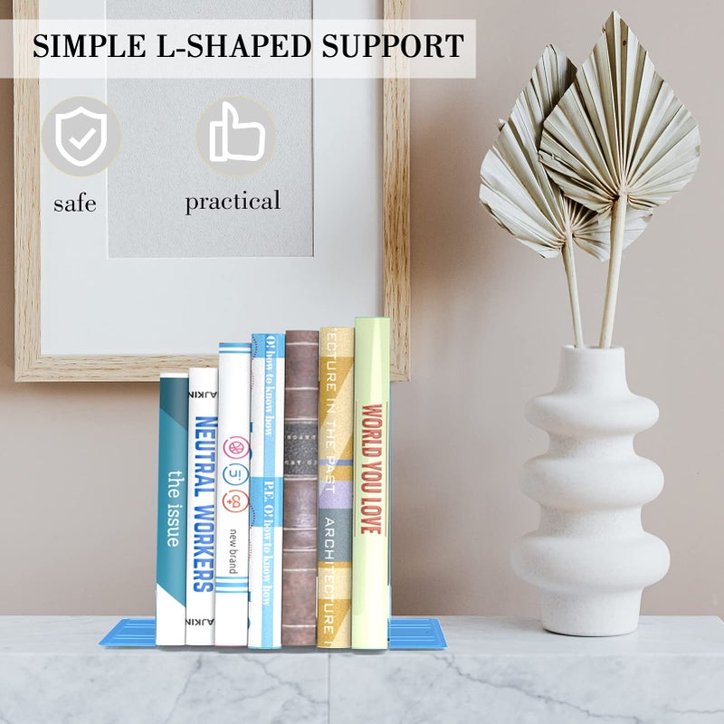 Optomni Bookends  Book End Supports Heavy Duty Metal Bookend Support  Book Ends Supports For Shelves Decor Home Office School (2 Pairs/4 Pieces  Blue) - Image 3