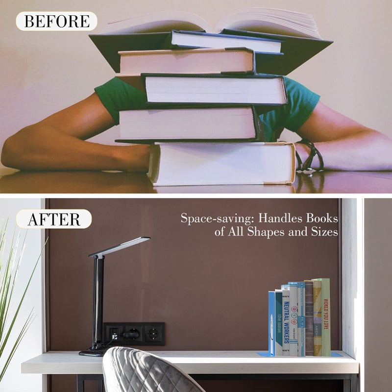 Optomni Bookends  Book End Supports Heavy Duty Metal Bookend Support  Book Ends Supports For Shelves Decor Home Office School (2 Pairs/4 Pieces  Blue) - Image 5