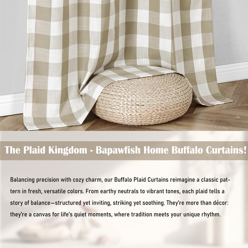 Bapawfish Beige Buffalo Plaid Check Curtain Panels 84 Inch Length,Tan Buffalo Gingham Rustic Farmhouse Style Rod Pocket Window Drapes Treatment for Bedroom Living Room,2 Panels,40" Wx84 L,Beige/White - Image 2