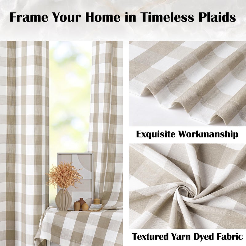 Bapawfish Beige Buffalo Plaid Check Curtain Panels 84 Inch Length,Tan Buffalo Gingham Rustic Farmhouse Style Rod Pocket Window Drapes Treatment for Bedroom Living Room,2 Panels,40" Wx84 L,Beige/White - Image 3