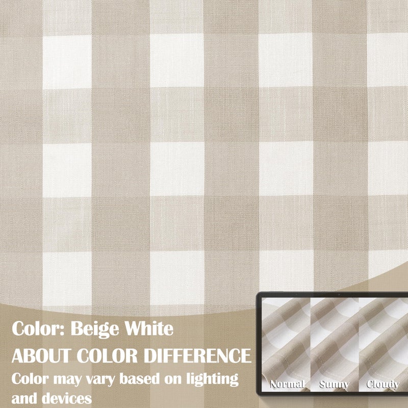 Bapawfish Beige Buffalo Plaid Check Curtain Panels 84 Inch Length,Tan Buffalo Gingham Rustic Farmhouse Style Rod Pocket Window Drapes Treatment for Bedroom Living Room,2 Panels,40" Wx84 L,Beige/White - Image 4