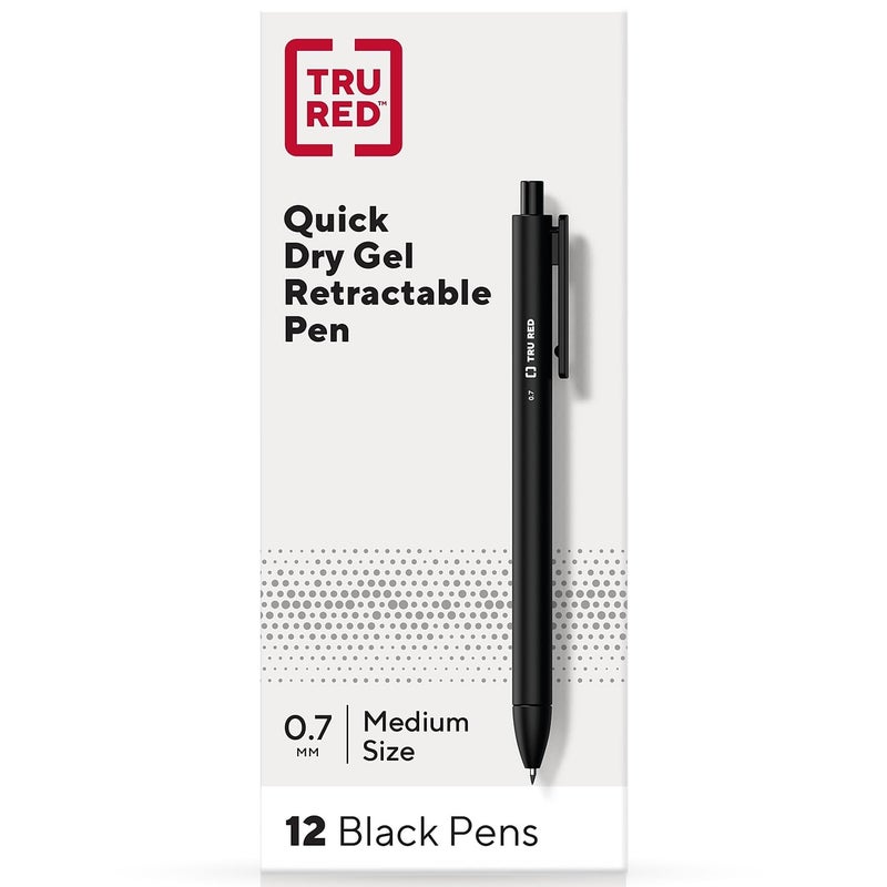 TRU RED Retractable Quick Dry Gel Pens, Medium Point, 0.7mm, Black, Dozen (TR54498) - Image 1