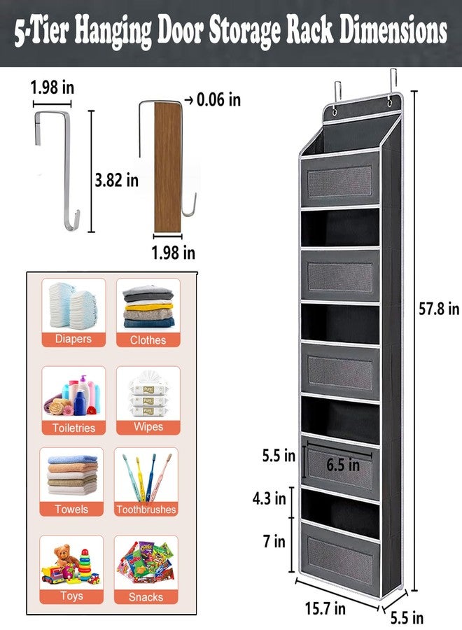 Coraltree Over the Door Organizer, Heavy-Duty 5-Shelf Hanging Storage with 5 Mesh Pockets, 55lbs Capacity Behind the Door Storage for Nursery, Bathroom, Bedroom, and Dorm - Black - Image 3