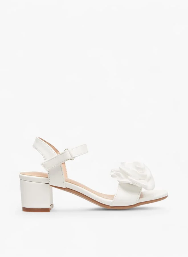 Girls Flower Applique Sandals with Hook and Loop Closure