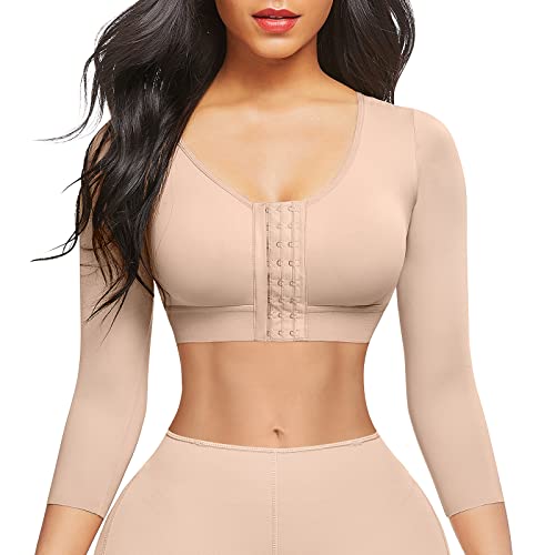 FeelinGirl Post Surgical 3/4 Sleeve Arm Shapers for Women Flabby Arms Compression Sleeve Arm Lipo Garment Nude L - Image 1