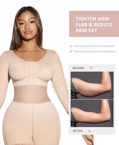 FeelinGirl Post Surgical 3/4 Sleeve Arm Shapers for Women Flabby Arms Compression Sleeve Arm Lipo Garment Nude L - Image 4