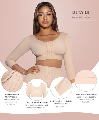 FeelinGirl Post Surgical 3/4 Sleeve Arm Shapers for Women Flabby Arms Compression Sleeve Arm Lipo Garment Nude L - Image 3