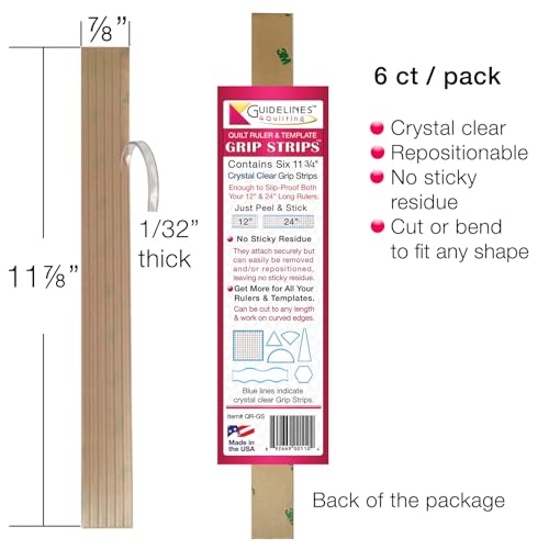 Guidelines4quilting Grip Strips to Slip-Proof Quilt Rulers & Templates, 11 7/8” Crystal Clear, Peel & Stick Strips, 6/Pkg (2-Pack) - Image 5