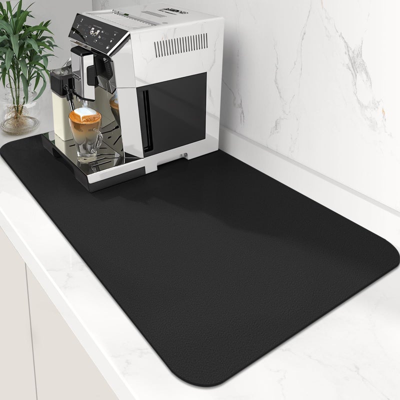 WISELIFE Coffee Mat Super Absorbent Dish Drying Mat Coffee Bar Accessories Match with Machine Large Drying Mats for Kitchen Counter 17 W x 30 L Black