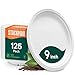 Stack Man 100 Compostable Paper Plates Heavy Duty Disposable Plates 125Pack 9 Inch Plates EcoFriendly Biodegradable Sugarcane Bagasse Natural White 9 Sturdy Dinner Paper Plate Disposable - Image 1