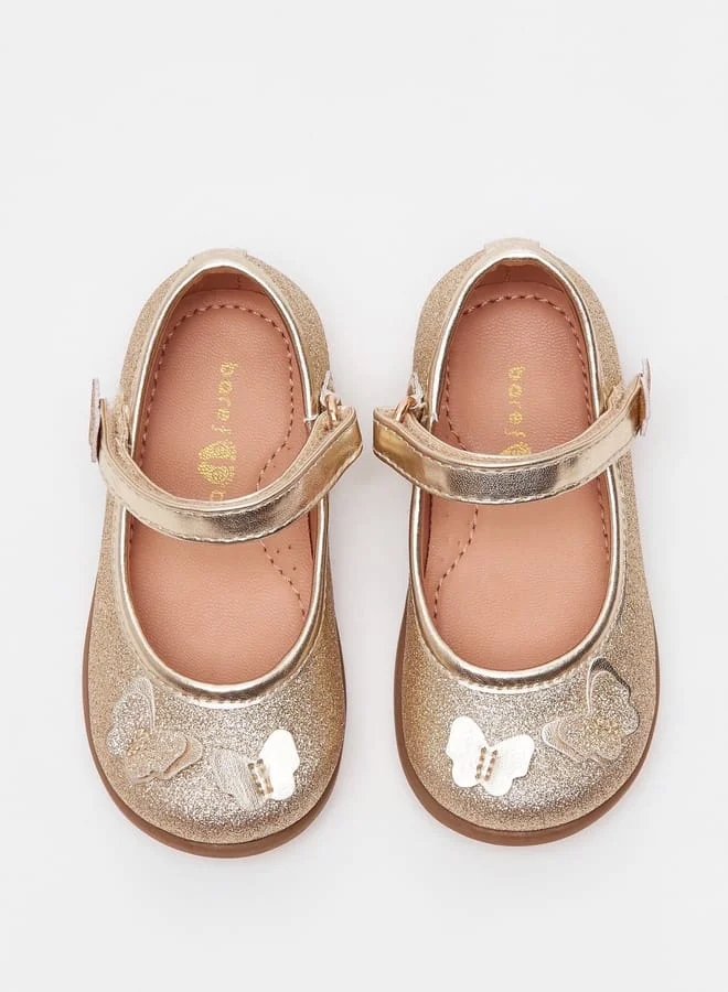 Barefeet Embellished Mary Jane Shoes with Hook and Loop Closure