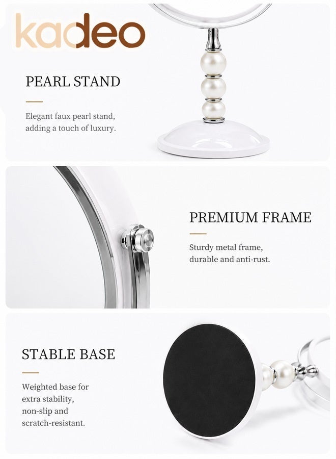 kadeo Vanity Makeup Mirror Double-Sided 3X Magnification, 360° Rotatable Desk Mirror with Pearl Decor, Portable Beauty Mirror for Bedroom, Bathroom, Dressing Table - Image 2