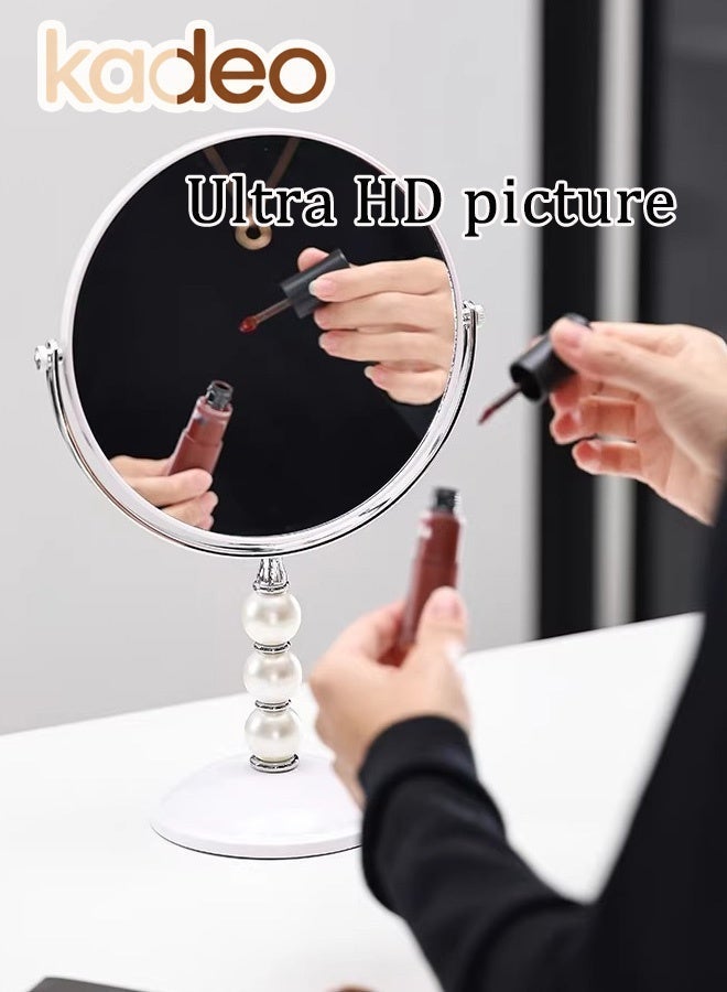 kadeo Vanity Makeup Mirror Double-Sided 3X Magnification, 360° Rotatable Desk Mirror with Pearl Decor, Portable Beauty Mirror for Bedroom, Bathroom, Dressing Table - Image 3