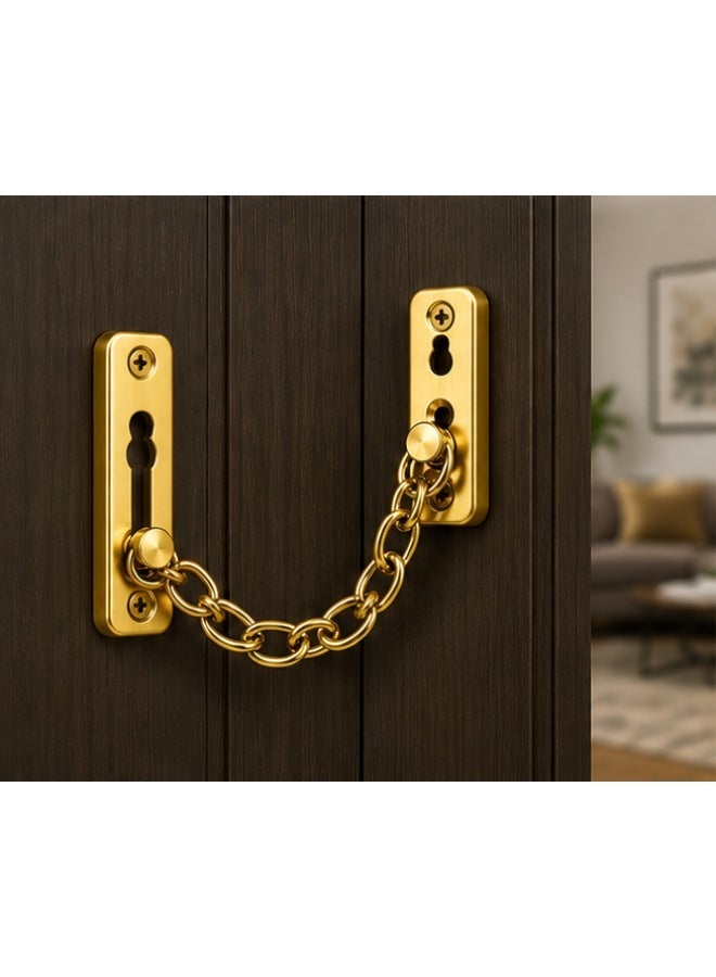 قفل أمان ذهبي فاخر للأبواب بسلسلة من الستانلس ستيل – مزلاج حماية مضاد للسرقة للأطفال والفنادق والشقق – سهل التركيب مع مسامير التثبيت - Image 2