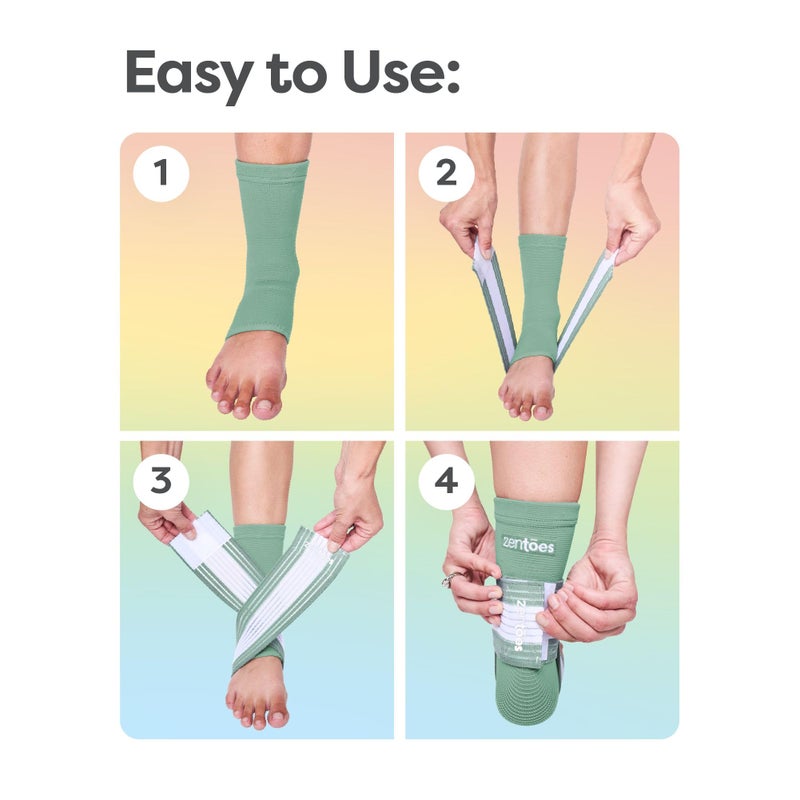 ZenToes Ankle Support Brace for Women and Men, Easy to Use Compression Sleeve with Adjustable Stabilizer Wrap, Wear with Shoes and Socks, Helps Prevent Sprained Ankle Injury - 1 Count (Green, Wide - Image 4