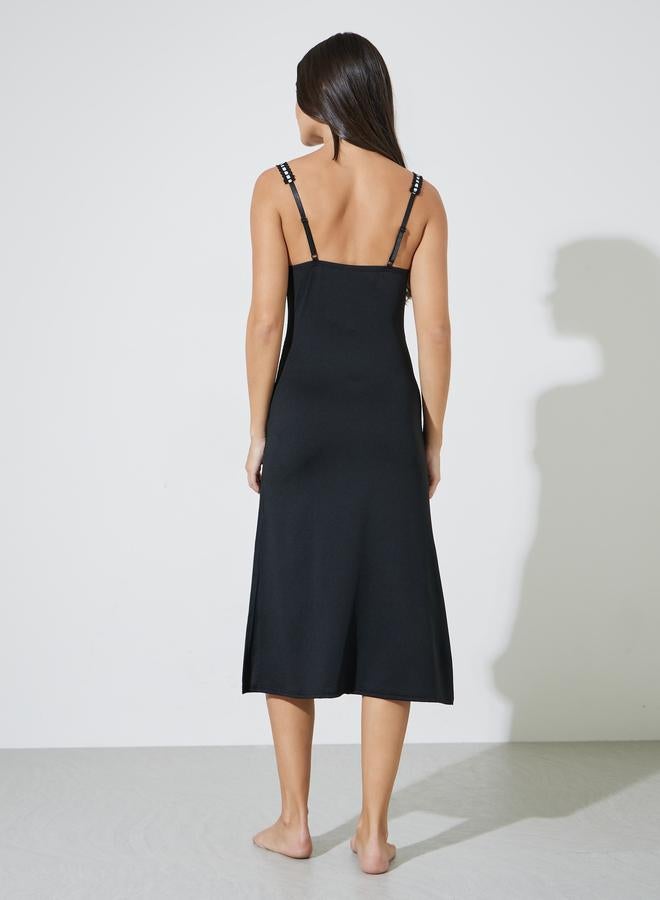 Styli Black Contrast Trim Slip With High Slit And Brief Set - Image 5