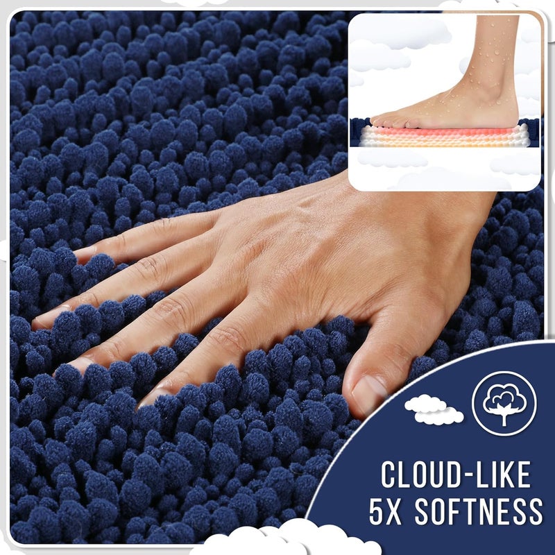 Yimobra Bathroom Runner Rug 55x24 Inch - Extra Long Non Slip Chenille Bath Mat, Soft & Absorbent, Machine Washable Shaggy Hallway Carpet for Vanity Tub Shower, Navy Blue Home Decor Accessories - Image 4