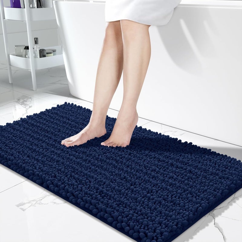 Yimobra Bathroom Runner Rug 55x24 Inch - Extra Long Non Slip Chenille Bath Mat, Soft & Absorbent, Machine Washable Shaggy Hallway Carpet for Vanity Tub Shower, Navy Blue Home Decor Accessories - Image 1