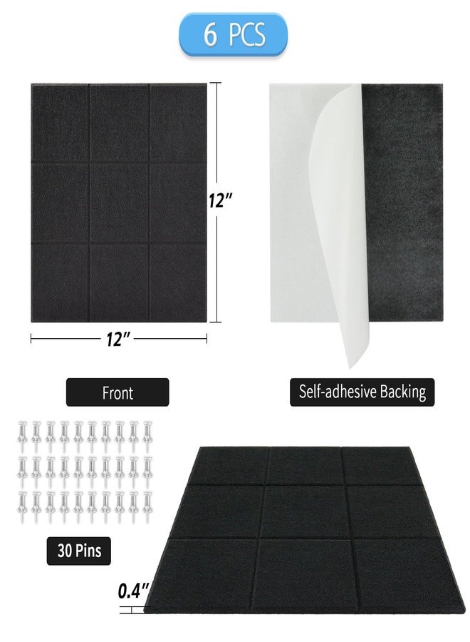 BXI Felt Bulletin Board - 12 X 12 X 3/8 Inches 6 Pcs Self-Adhesive Poster Cork Board with 30 Push Pins, Thick Pin Tiles Display Vision Board, Photo Picture Panels for Home Office Classroom Walls - Image 2