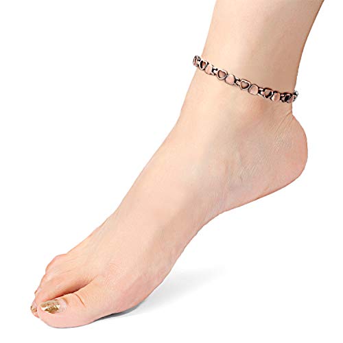 RainSo Pure Copper Heart Design Womens Magnetic Anklets 3500 Gauss Adjustable with Gift Box - Image 1