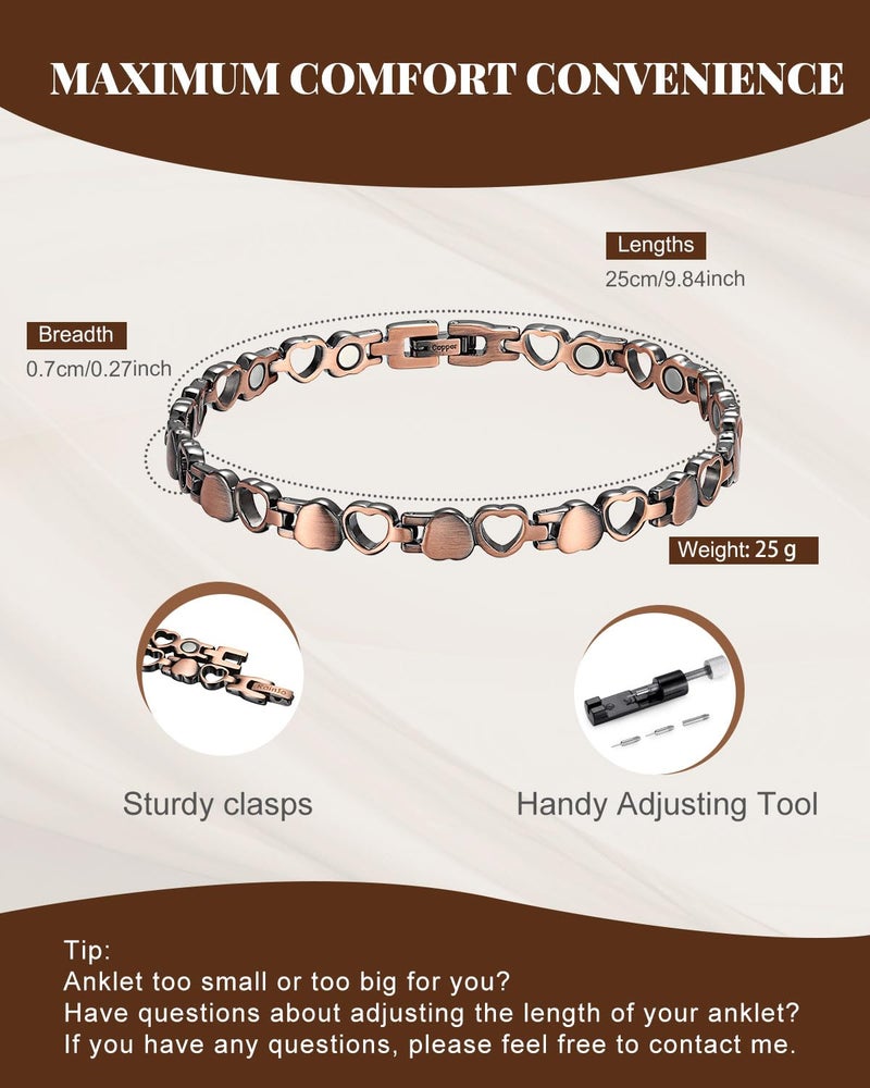 RainSo Pure Copper Heart Design Womens Magnetic Anklets 3500 Gauss Adjustable with Gift Box - Image 5