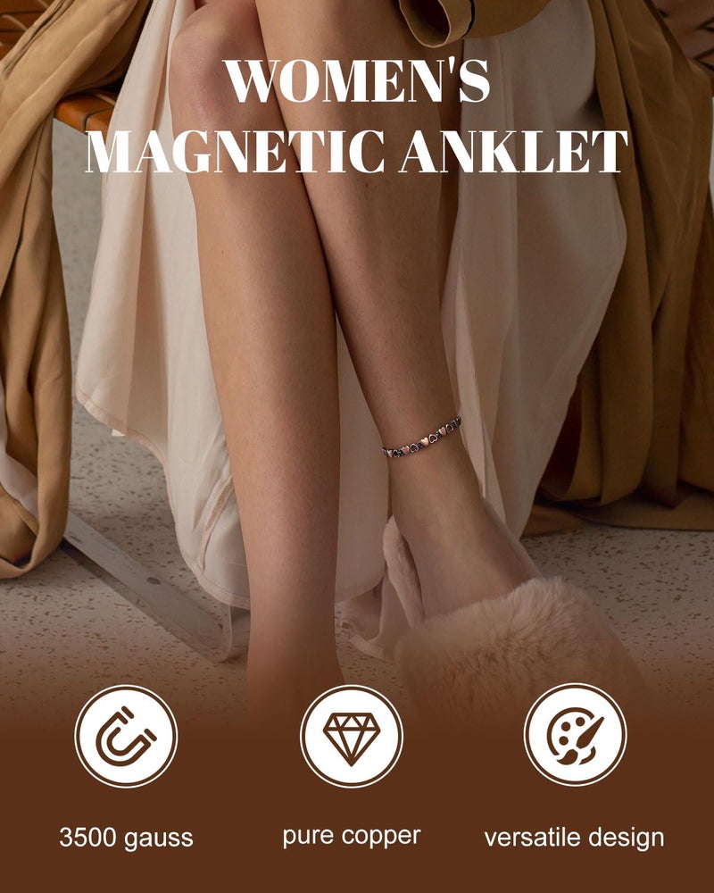 RainSo Pure Copper Heart Design Womens Magnetic Anklets 3500 Gauss Adjustable with Gift Box - Image 4