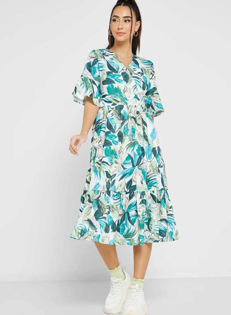 Ginger Urban Minx Printed Bell Sleeve Fit & Flare Dress