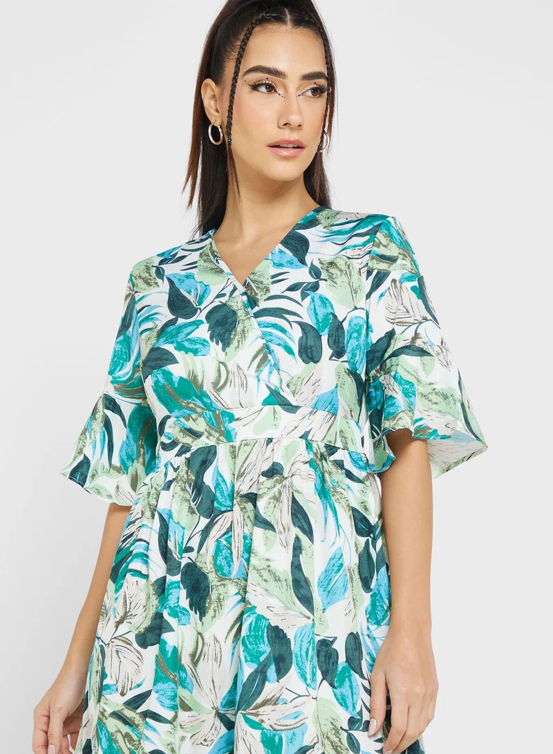 Ginger Urban Minx Printed Bell Sleeve Fit & Flare Dress