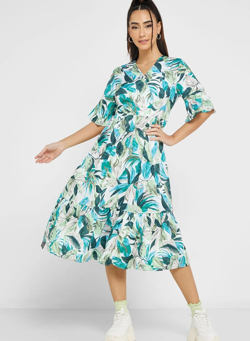 Ginger Urban Minx Printed Bell Sleeve Fit & Flare Dress