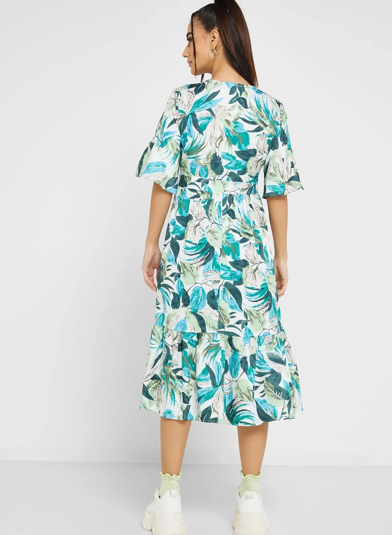 Ginger Urban Minx Printed Bell Sleeve Fit & Flare Dress