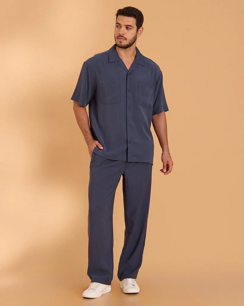 Redtag Men Blue Viscose Trousers
