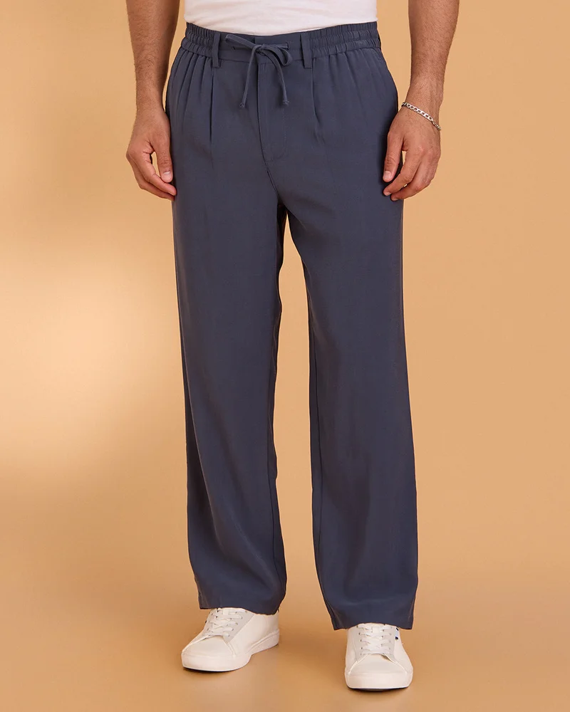 Redtag Men Blue Viscose Trousers