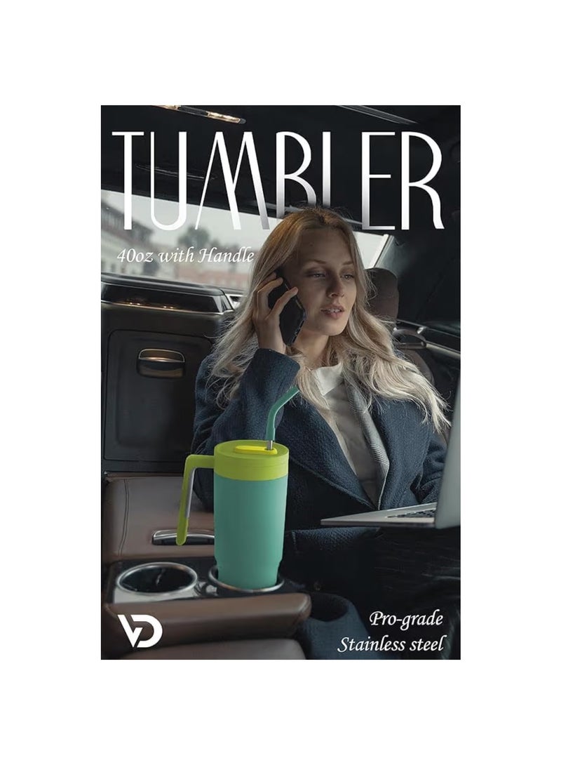 فوي دروب VoiDrop كوب سفر حراري مفرغ من الهواء (فراغ مزدوج) من الفولاذ المقاوم للصدأ - سعة 1200 مل مع غطاء مزود بماصة - تصميم عصري معزول، ملائم لحاملات الأكواب في السيارات، ويحافظ على برودة المشروبات لمدة 24 ساعة. - Image 4