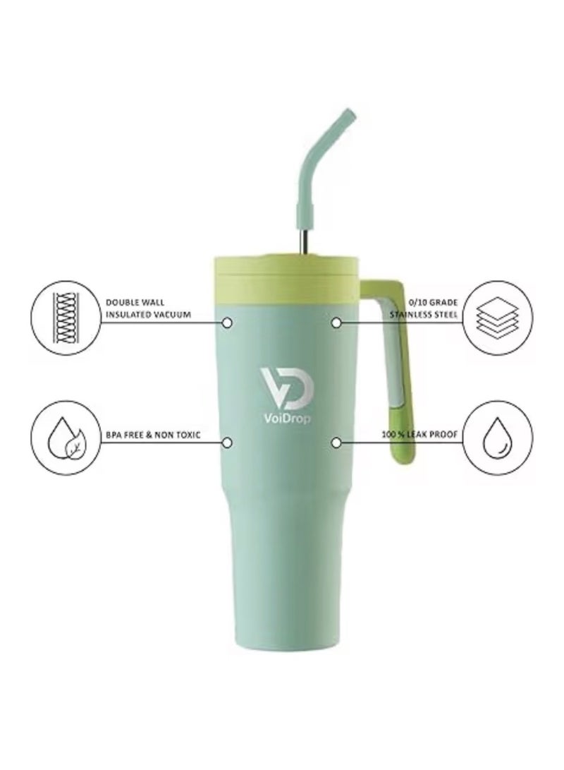 فوي دروب VoiDrop كوب سفر حراري مفرغ من الهواء (فراغ مزدوج) من الفولاذ المقاوم للصدأ - سعة 1200 مل مع غطاء مزود بماصة - تصميم عصري معزول، ملائم لحاملات الأكواب في السيارات، ويحافظ على برودة المشروبات لمدة 24 ساعة. - Image 2